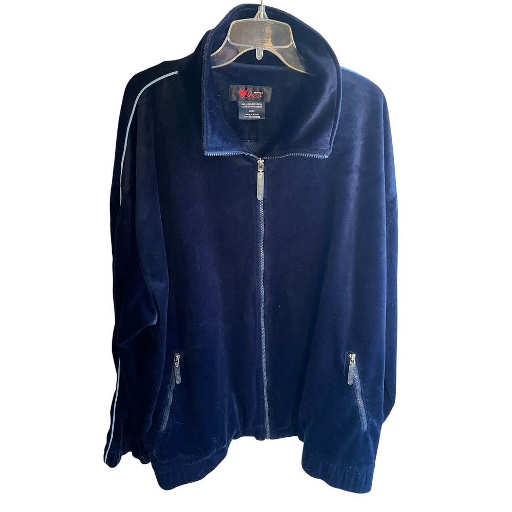 Vintage 90's‎ DELF USA Mens Navy Velour 2X Full Zip Track Jacket Hip-Hop Y2K